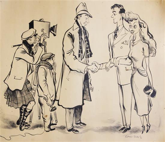 Ronald William Fordham Searle (1920-2011) Meeting the Press, 29 x 41in., unframed